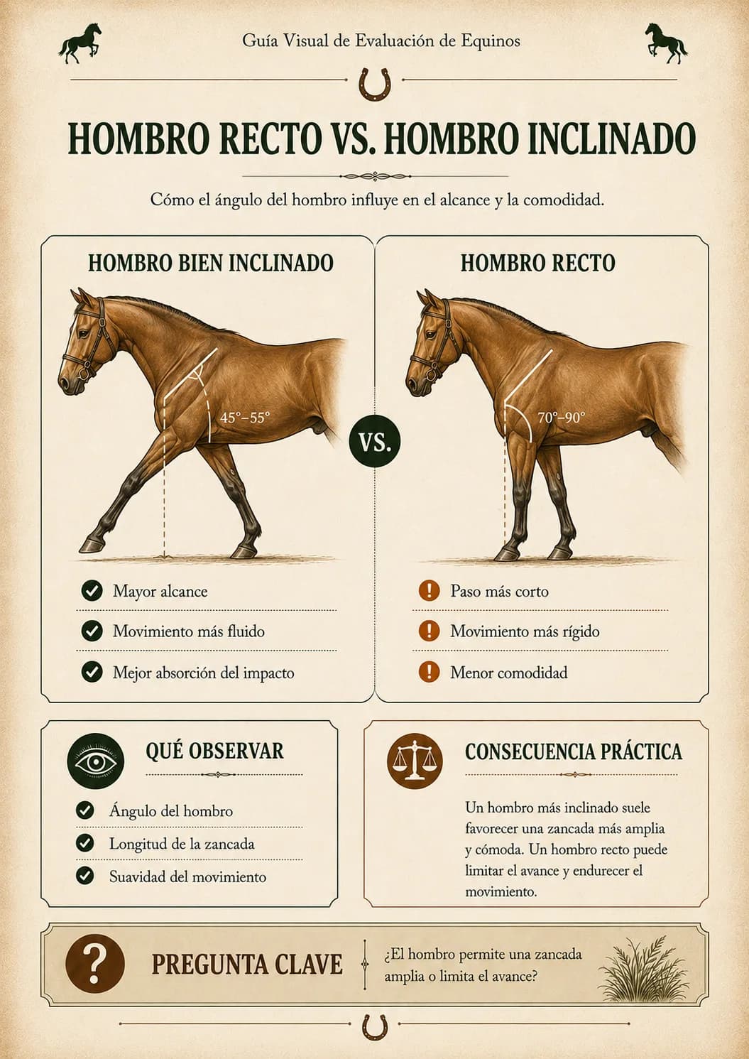 Guía Visual de Evaluación de Equinos — Hombro recto vs. hombro inclinado