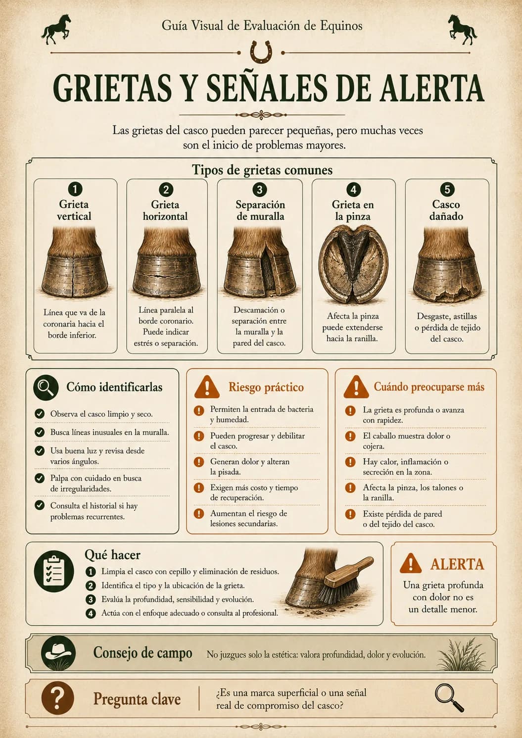 Guía Visual de Evaluación de Equinos — Grietas y señales de alerta