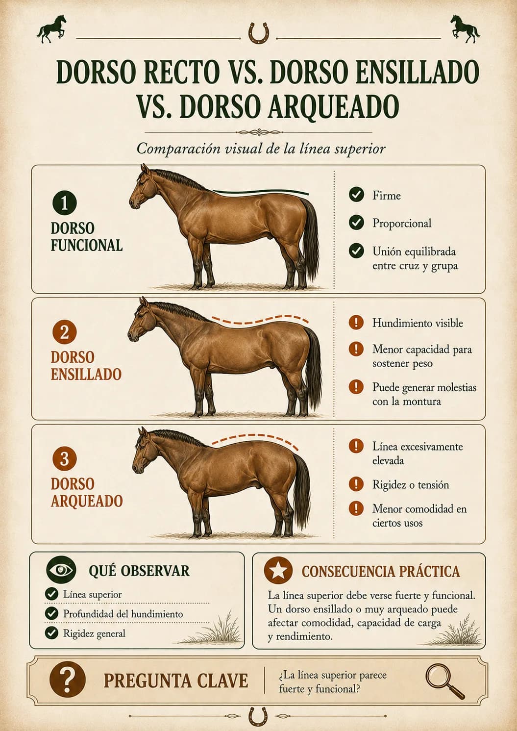 Guía Visual de Evaluación de Equinos — Dorso recto vs. ensillado vs. arqueado
