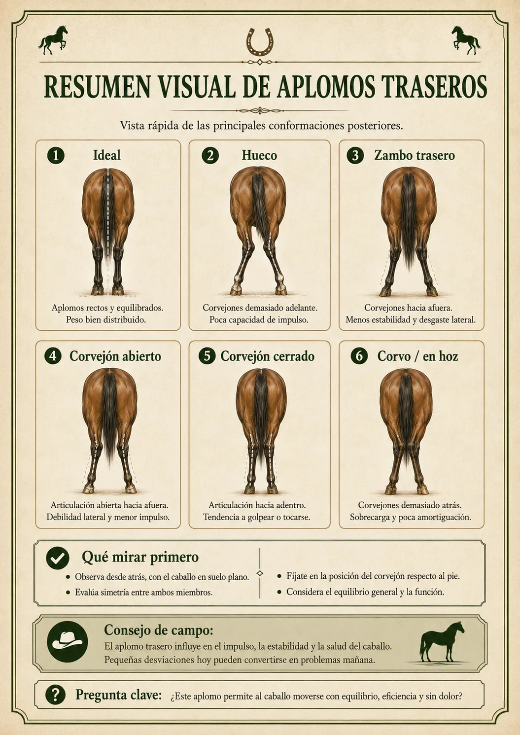 Guía Visual de Evaluación de Equinos — Resumen visual de aplomos traseros