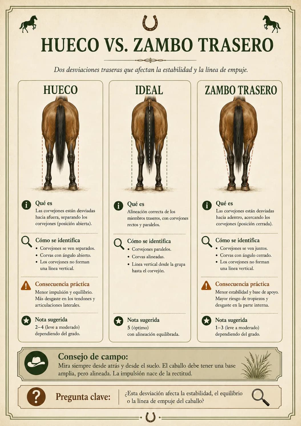 Guía Visual de Evaluación de Equinos — Hueco vs. zambo trasero