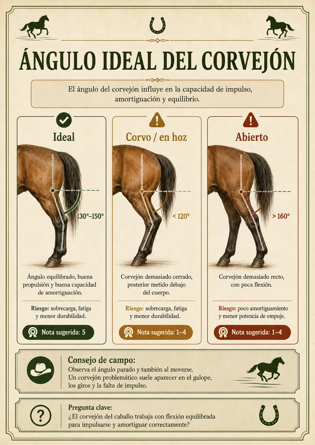 Guía Visual de Evaluación de Equinos — Ángulo ideal del corvejón