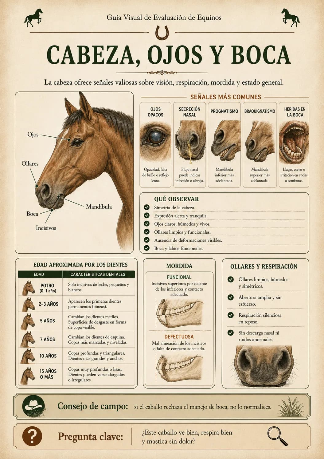 Guía Visual de Evaluación de Equinos — Cabeza, ojos y boca